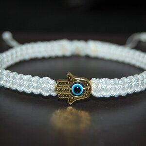 Hamsa Hand Bracelet,White Hamsa Hand Bracelet,Evil Eye Bracelet,Drawstring Style